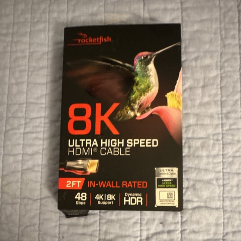 Rocketfish 8K Ultra High Speed HDMI Cable 2ft Black In-Wall Rated