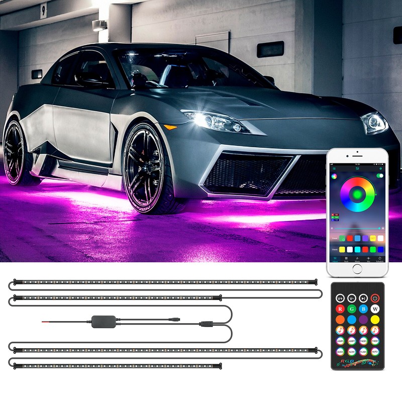 RGB LED Strip Under Car Tube Underglow Neon Light Kit Underbody Light Bar w/ APP