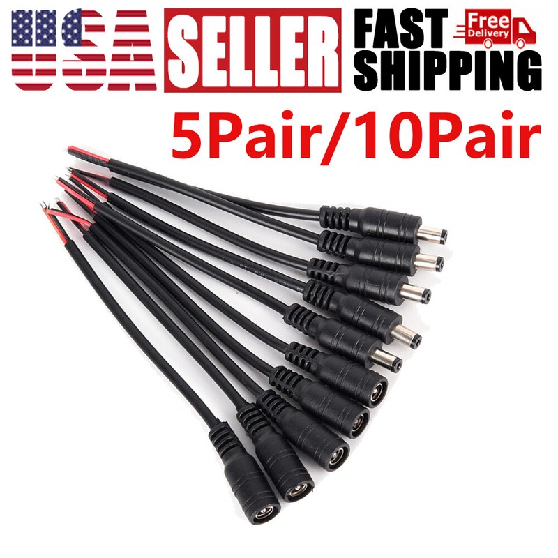 12V Male + Female DC Power Socket Jack Connector Cable Plug Wire 5.5×2.1mm