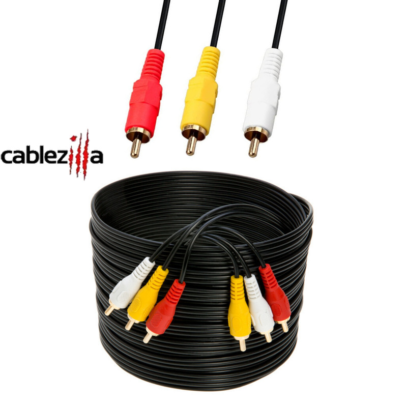 RCA Cable 3 Male To 3 Male Composite Video Audio AV Cord Adapter 6 12 15 25 FT