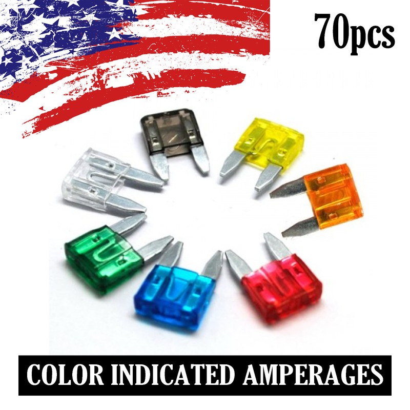 70Pcs Auto Car Truck APM ATM Mini Blade Fuse 5 7.5 10 15 20 25 30 AMP Set