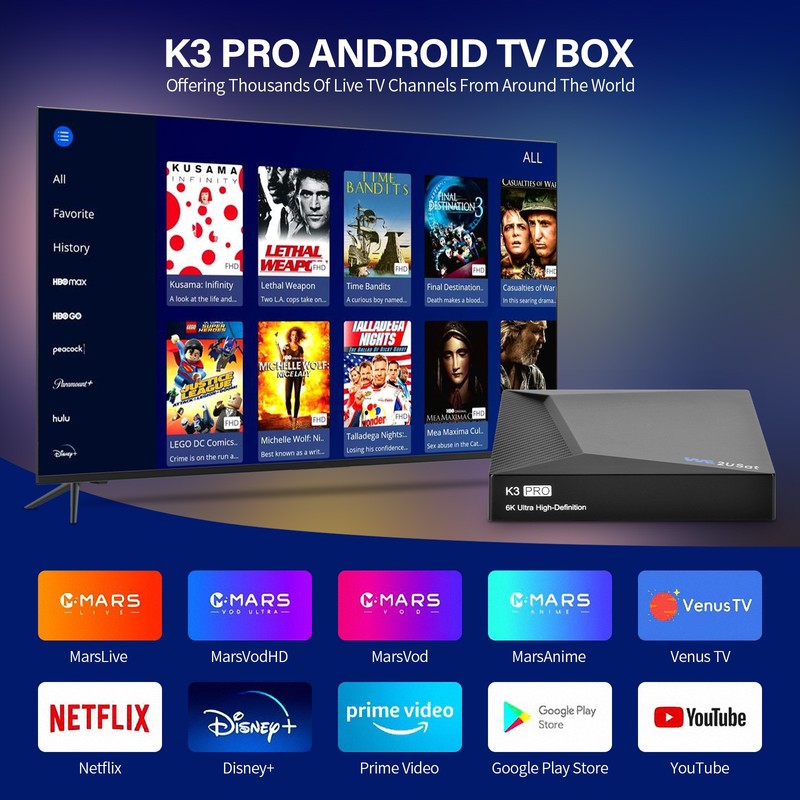 We2USat K3 PRO Android TV Box 6K HD, Voice Remote, Google Play, Streaming Device gallery