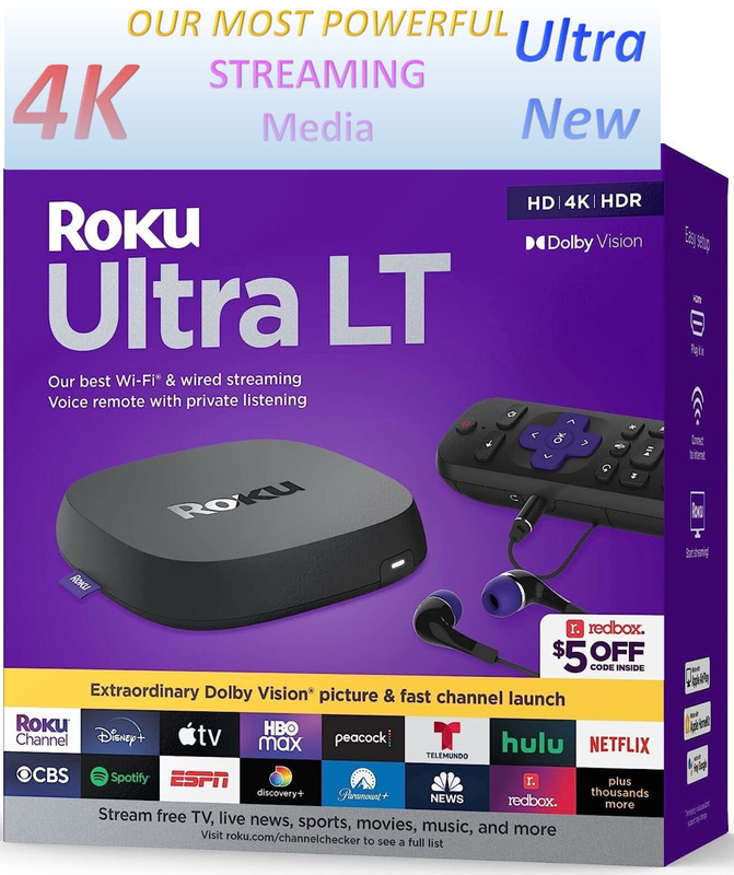 Newest Roku Ultra LT HD/4K/HDR Dolby Vision 4-Core Streaming Media Player Latest