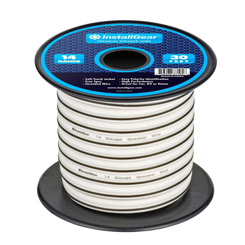 14 Gauge AWG Speaker Wire Cable – 30Ft White, Outdoor & Automotive/Marine