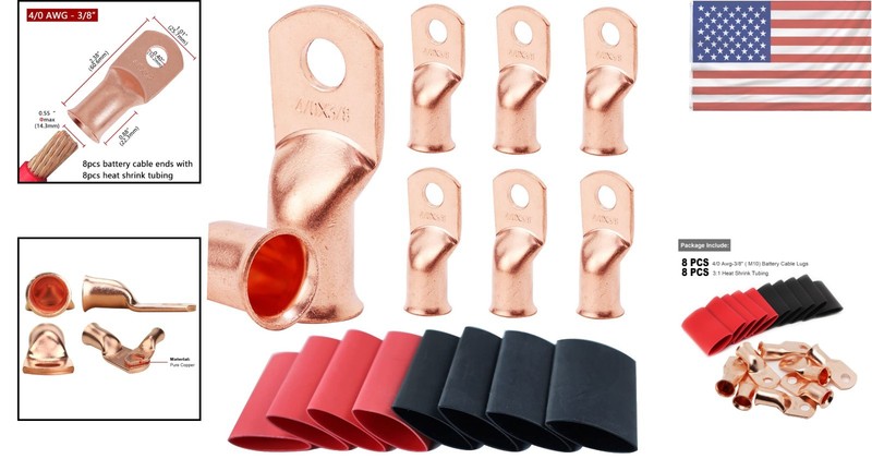 8 Count 4/0 AWG Ring Terminals & Heat Shrink Tubing - Ultimate Battery Solution gallery