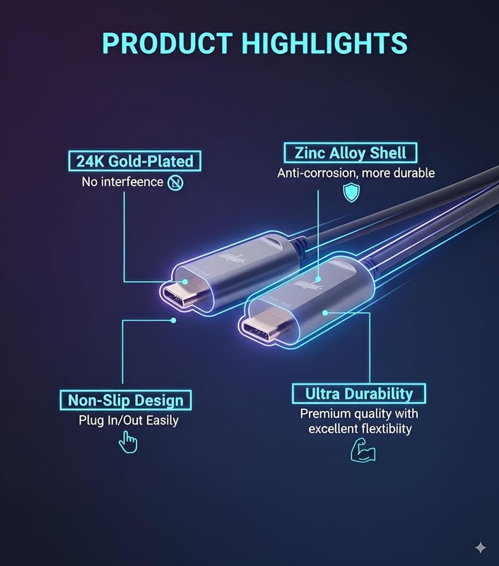 USB-C Active Optical Cable USB 3.2 Gen 2(10 Gbps), 8K, HDR, 4:4:4, 60W PD 33ft gallery