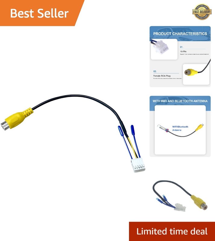 Plug and Play 10 Pin RCA Cable for Android Stereos with Backup Camera Support