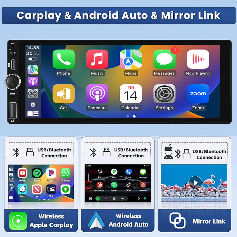 Single Din Car Stereo Wireless Apple CarPlay GPS 6.9 touchscreen Bluetooth Radio gallery