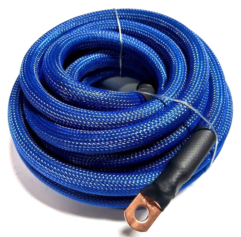 0 Gauge BLUE Snakeskin Power Gr 100% OFC Copper Cable 1/0 AWG W/TERMINALS