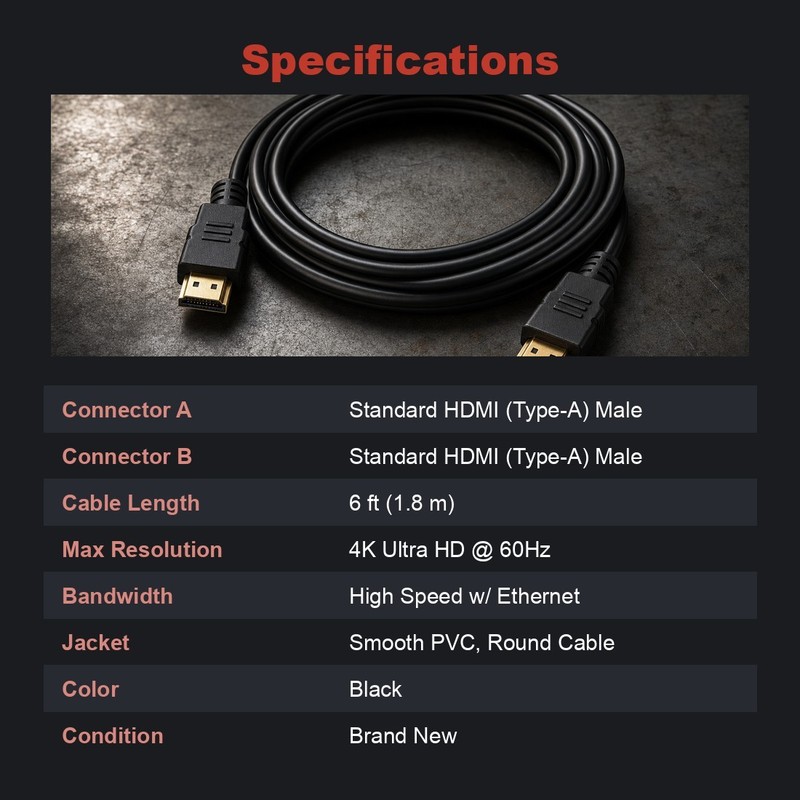 HDMI Cable 6FT 4K Ultra HD High Speed Cord for TV PS5 PS4 Xbox Laptop Soundbar gallery