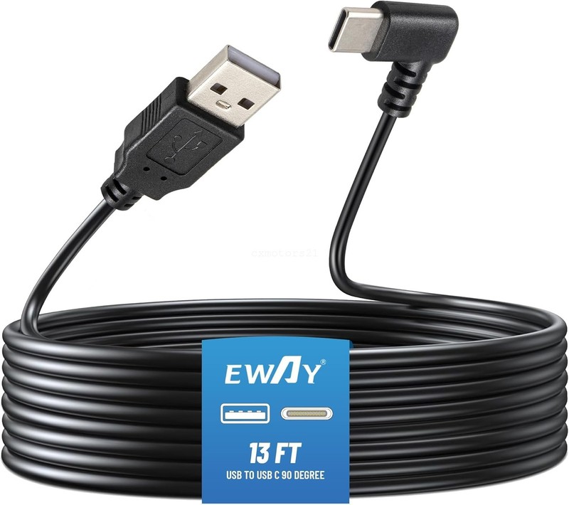Dash Cam Charging Power Cable w/ USB Type C 13FT 90 Degree Angle for Dashboard