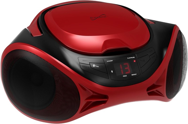 Supersonic SC-726BT Portable CD Player AM/FM Radio Bluetooth LED AC/DC Red
