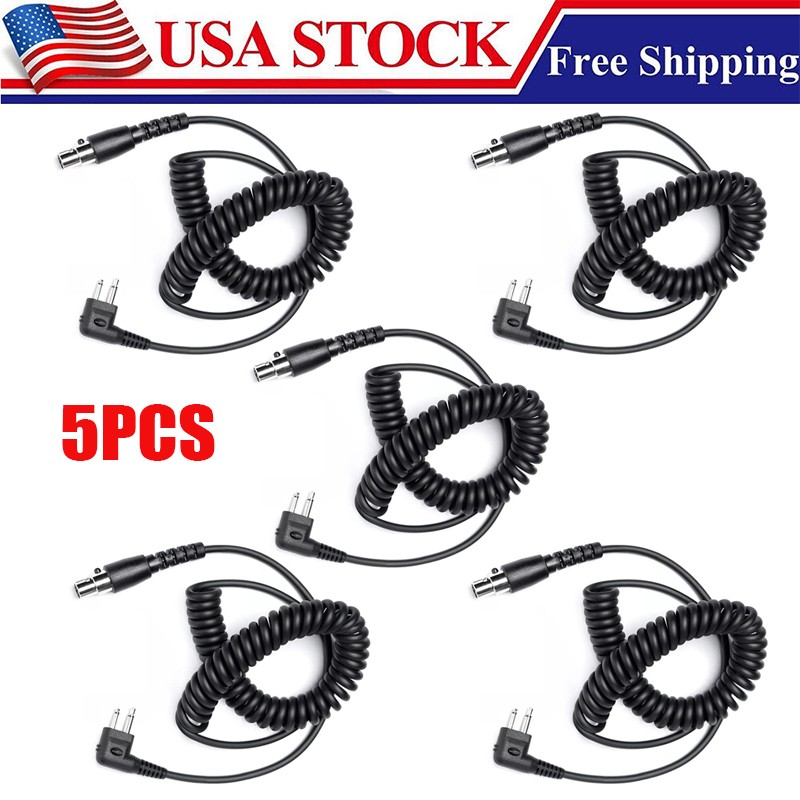 5Pcs 2-Pin to 5-Pin Coil Cord Cable for Motorola HYT Speedcom Radios & Headsets