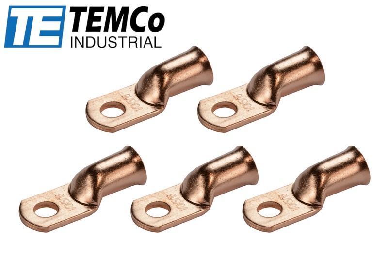 5 Lot 1/0 5/16″ Hole Ring Terminal Lug Bare Copper Uninsulated AWG Gauge