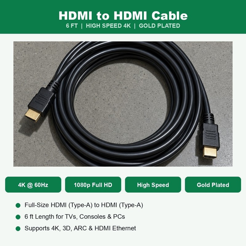 6FT HDMI Cable 4K High Speed for HDTV PS5 PS4 Xbox Series X Monitor Laptop Roku gallery