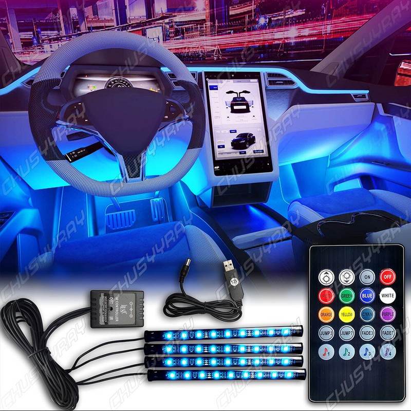 LED Car Interior Ambient Foot Strip Light Kit Backlight Remote Music Control gallery