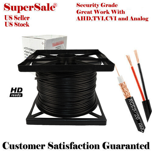 RG59 Siamese Cable 500ft Bulk 20AWG Black+ 18/2 Power CCTV Security Camera Wire