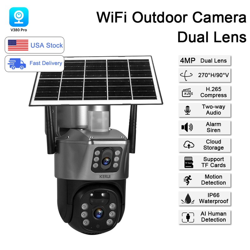 Solar Battery Powered WiFi Outdoor Pan/Tilt Home Security Camera System Wireless