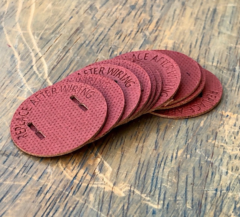10 Round Insulator Discs - Paperboard plug cover, Red, vintage bakelite circluar gallery