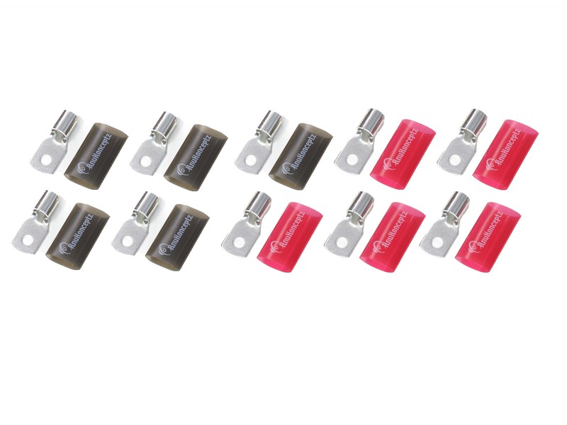 10 KnuKonceptz Tinned Copper 0 Gauge Crimp Ring Terminal w Heat Shrink Red/Black