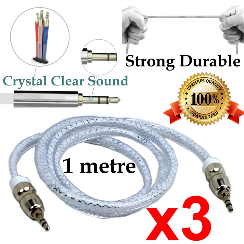 3 1m Strong AUX Auxiliary Cable 3.5mm Male to Male Stereo Audio Input for iPhone