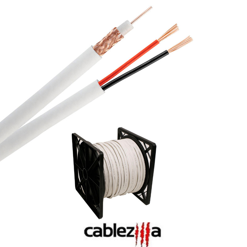 RG59 Siamese Coaxial Cable 20AWG 18/2 CCTV Security Camera Bulk Wire 500FT White