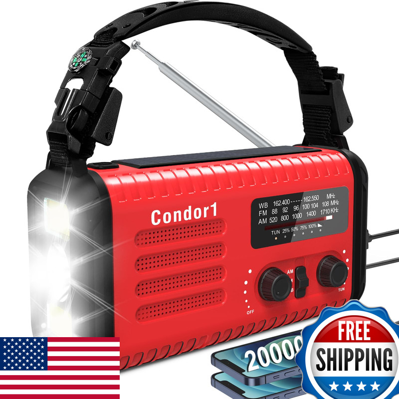 Geartist Noaa Weather Radio 20000Mah Battery Poweredsolar Hand Crank Emergency