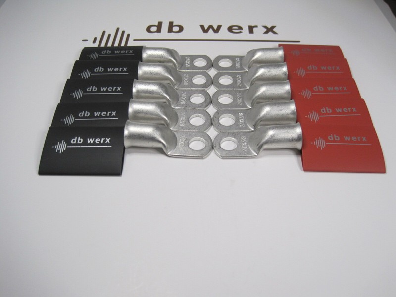 (10) 2/0(oversized 1/0 car audio wire) Tinned Lugs w/ RED & BLACK Heat Shrink