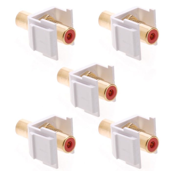 5 pcs Audio Keystone Jack Modular RCA White Center Red