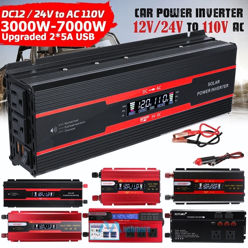 7000W Power Inverter DC 12V 24V To AC 110V 220V Pure Sine Wave Solar Converter