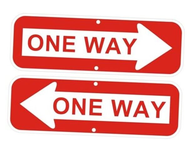 One Way Sign with Arrow, 18×6 Inches, red and white – 6″ x 18″ – Left and Right
