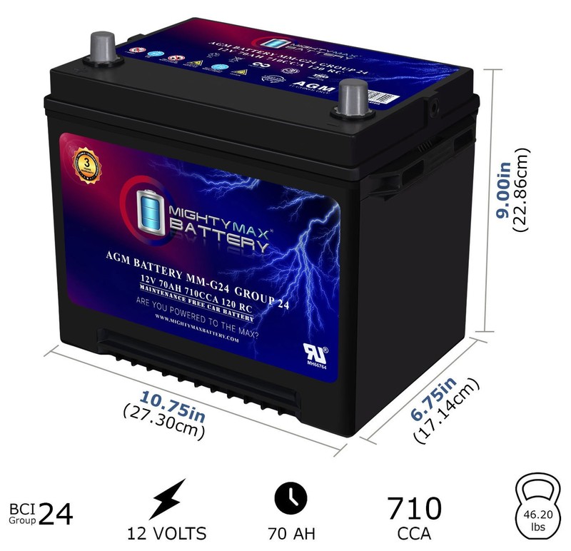 Mighty Max Battery MM-G24 BCI Group 24 12V 70 AH, 120RC 710 CCA AGM Car battery gallery