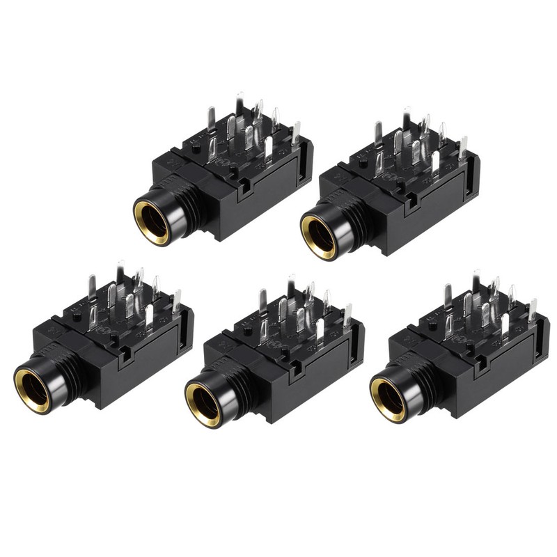 5Pcs PCB Mount 6.35mm 9 Pin Socket Headphone Stereo Jack Audio Video Connector