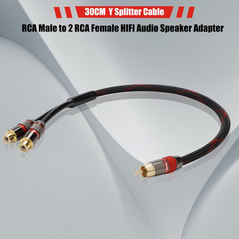 HiFi RCA Male to 2 RCA Female Audio Speaker Adapter Y Splitter Cable 30CM NEW