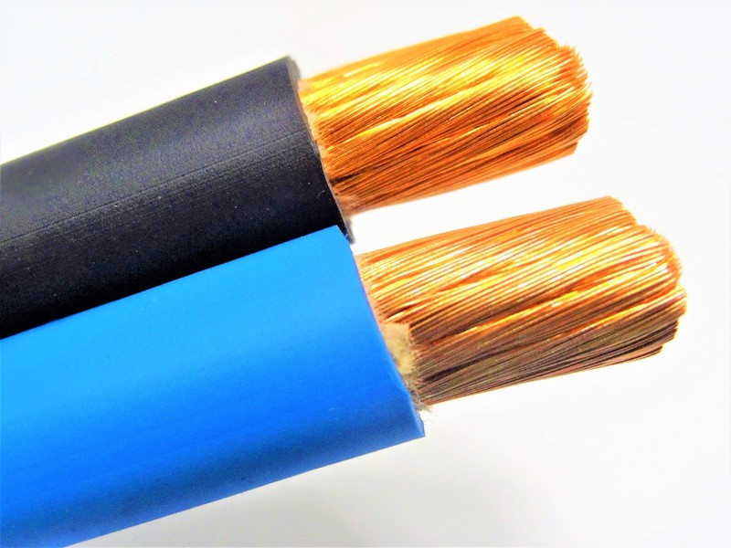 50' FT 1/0 AWG WELDING/BATTERY CABLE 25' BLACK 25' BLUE 600V MADE IN USA COPPER
