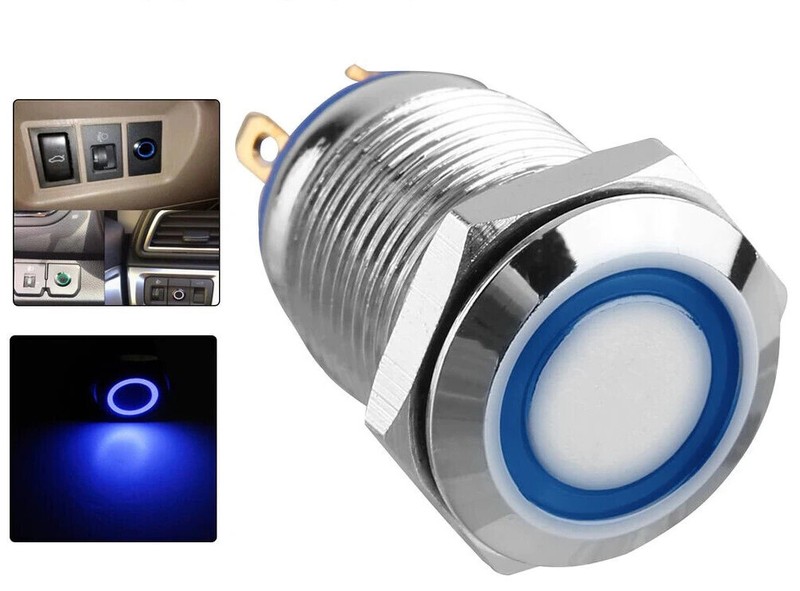 LED ON/OFF Stainless Steel Push Button Panel Mount Switch w/Harness gallery