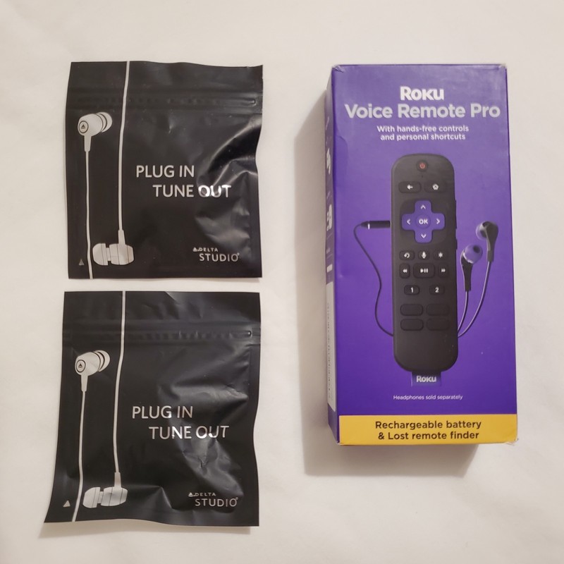 Roku Voice Remote Pro Rechargeable Battery + 2 Earbuds + manual + Cable