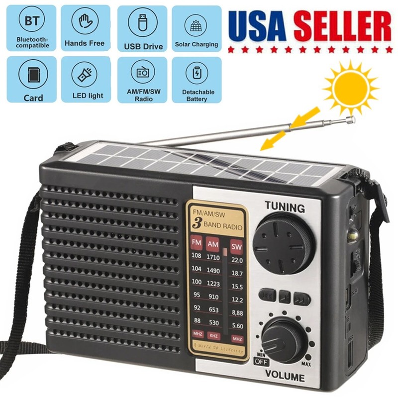 Solar Radio Portable FM/AM SW Digital Bluetooth Speaker MP3 Player Rechargeable