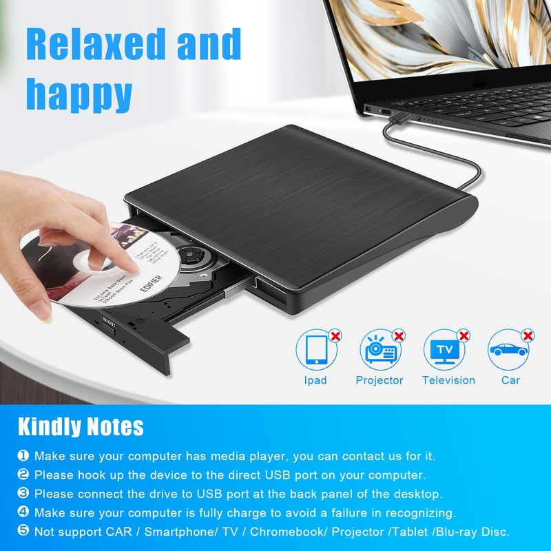 Slim External CD DVD Drive USB 3.0 Disc Player Burner Writer For Mac Laptop PC gallery