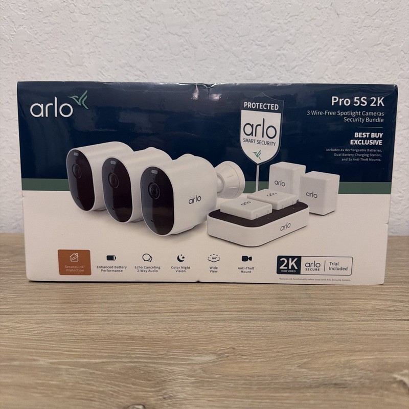 Arlo Pro 5S 2K 3Camera Indoor/ Outdoor Wireless Spotlight Security Camera White