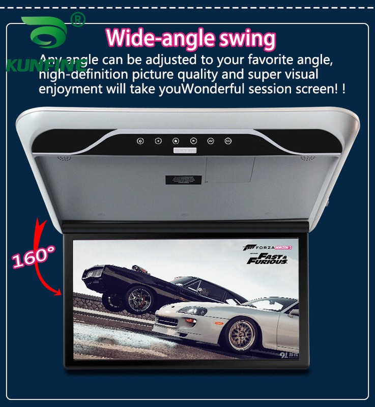 19" MP5 Player car roof monitor LCD TFT overhead screen Flip down built-in IR gallery