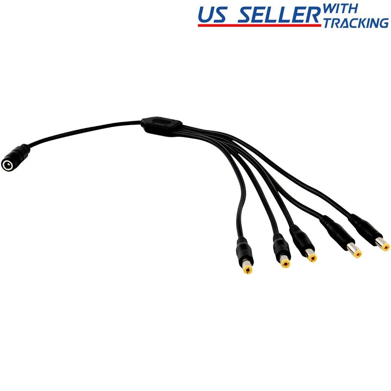 1:5 DC Power Splitter Cable Cord 1 Female to 5 Male 5.5×2.1mm Port Pigtals 12V