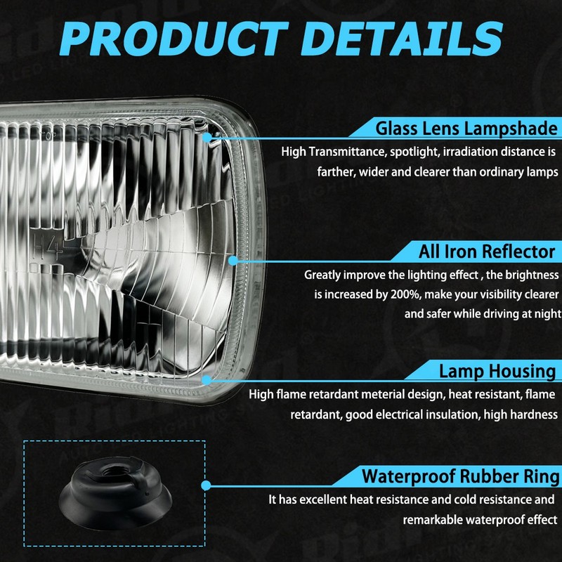For Jeep Cherokee XJ 1984-2001 Wrangler YJ 1986-1995 5x7" 7x6"inch LED Headlight gallery