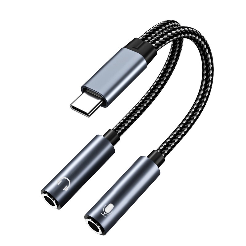 USB-C to 3.5mm Headphone and Microphone Splitter 32 Bit Type-C to Dual 3.5mm