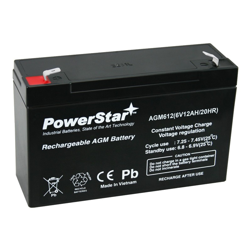 6V 12AH F2 Replacement Battery for Top 6120, AGT SLA10-6, S-2222MT