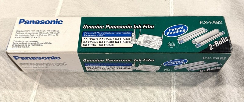 Genuine Panasonic KX-FA92 Plain Paper Fax Ink Film Refill- 2 Sealed Refill