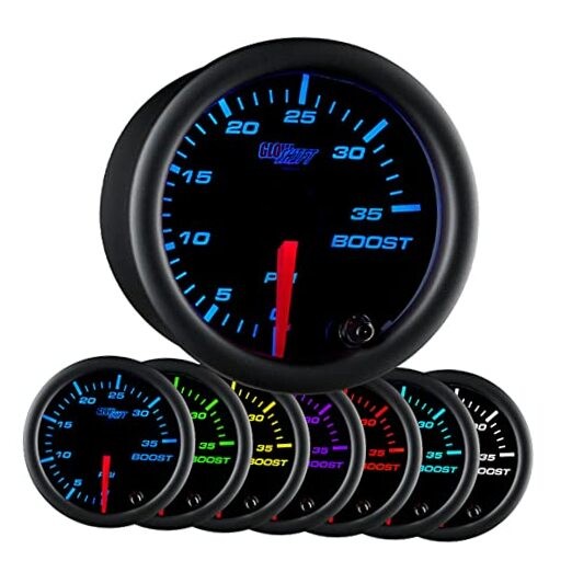 Black 7 Color 35 PSI Turbo Boost Gauge Kit - Includes Mechanical Hose & gallery