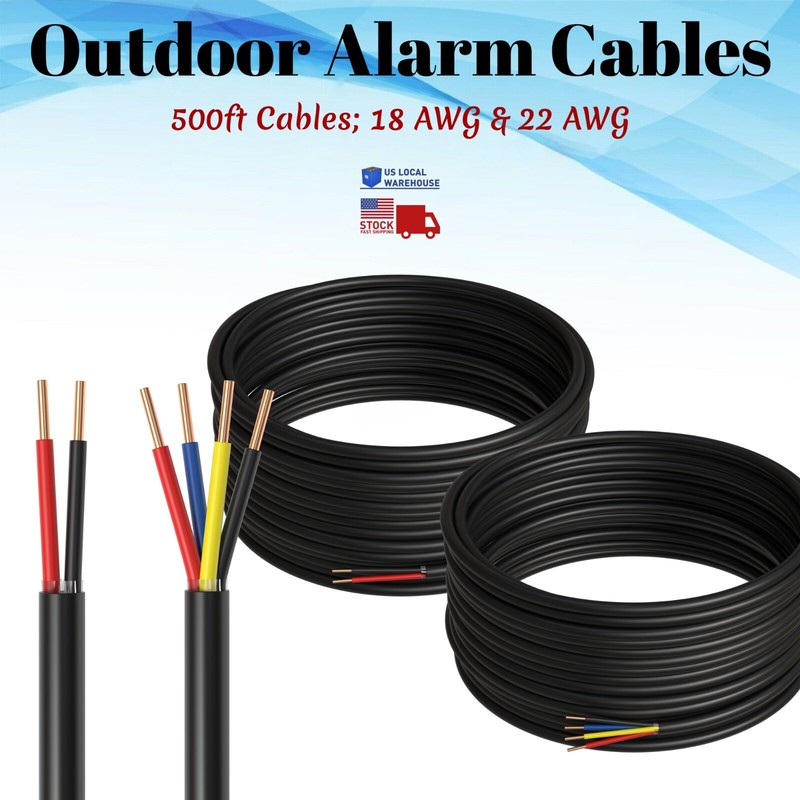 Outdoor Alarm Cable 500ft Solid CL2 Rated 18 22 AWG 2/4 Conductors CCA Security