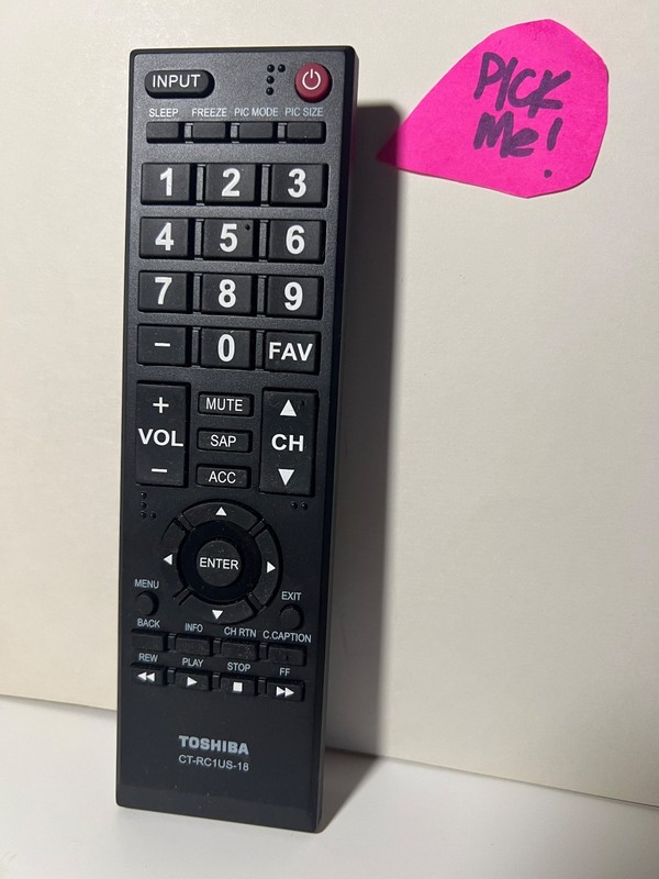 Toshiba TV Remote — CT-RC1US-18 / 32L310U20 / 55L510U18 /49L510U18 / 32L220U19