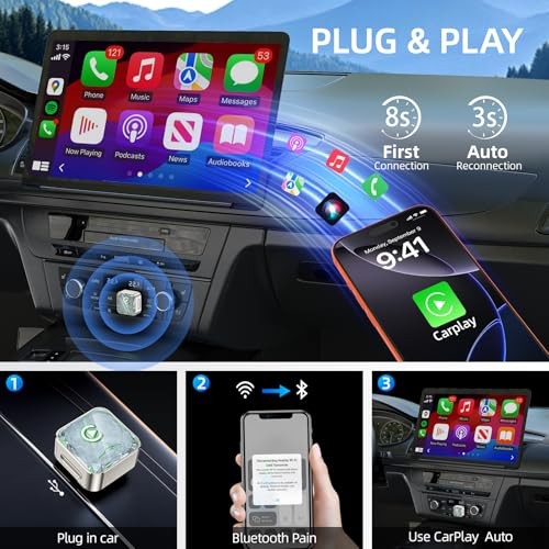 Wireless Apple CarPlay Adapter, 5.8G Quad-Core Chip No Latency, Silver gallery